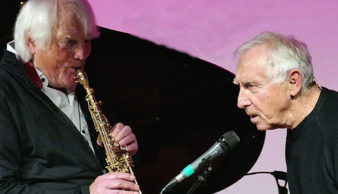 BK-und-Lett-zusammen-nb Frank Lettenewitsch, Lesung Bernd Konrad, Saxophon